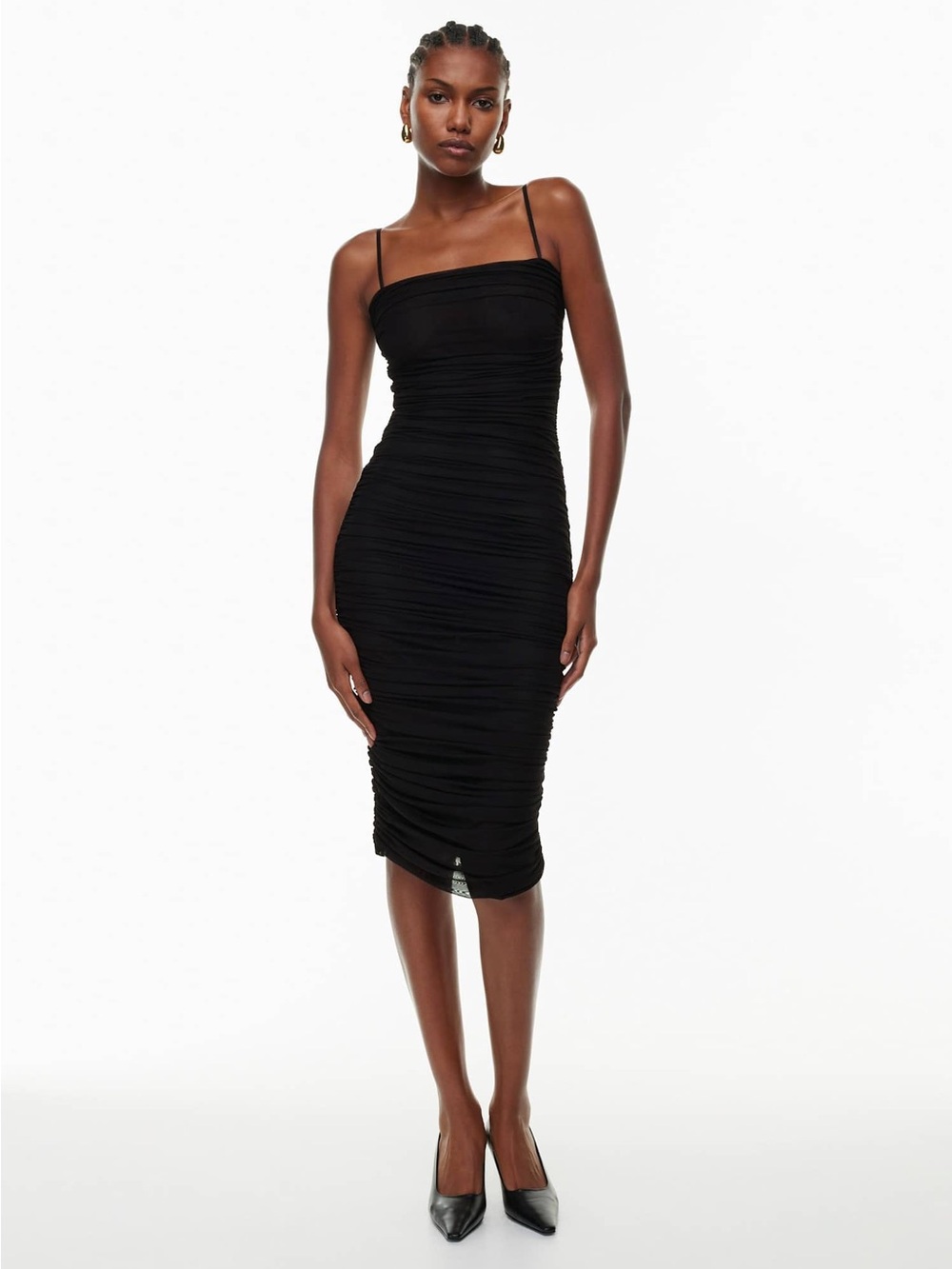Atitzia Babaton Alias Midi Dress Black Ruched Mesh Size 0 Date Night Cocktail
